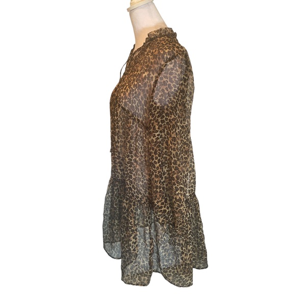 Zara Sheer Leopard Print 3/4 Sleeve Babydoll Dress Above the Knee Size XS - Picture 2 of 10